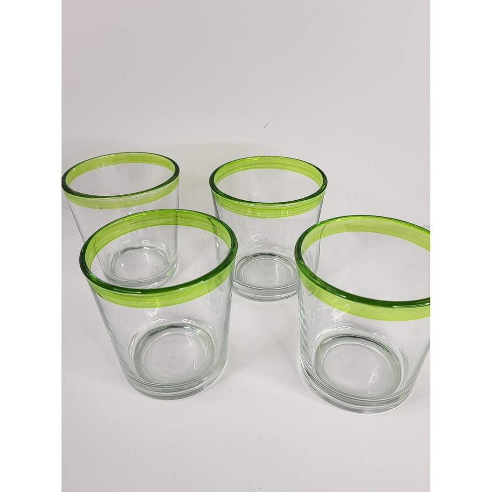 Libbey Lime Green Rim Rocks Glasses Set of 4 Lowball Tumblers 124 Ribbed Glass